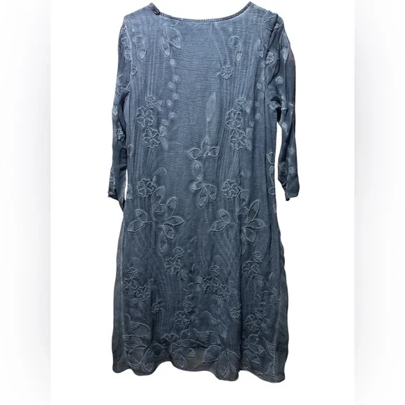 Soft Surroundings Womens PMedium Blue Silk Starling Embroidered Dress Bohemian - Picture 3 of 8